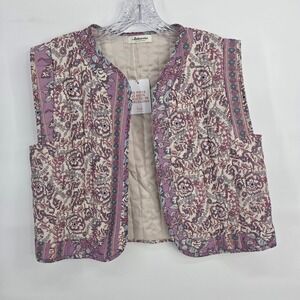 Mindtraveler Barcelona Quilted Vest M/L Purple Floral Boho Eclectic Art-Inspired